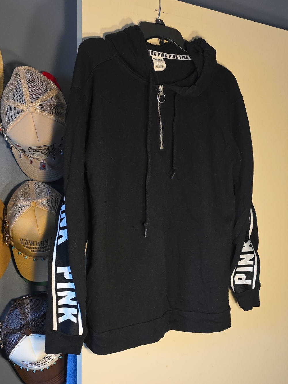 PINK Victoria's Secret Black Hoodie with Logo Trim